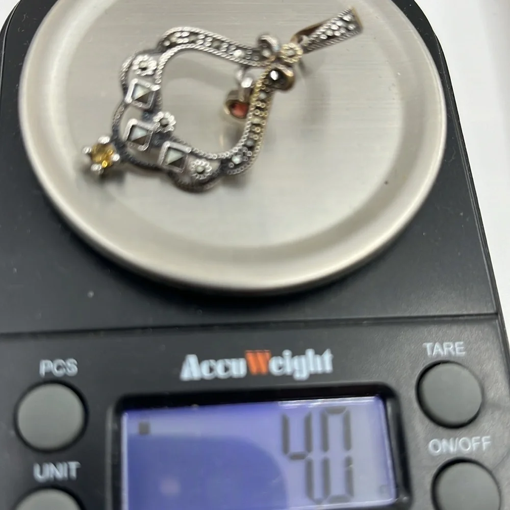 Vintage ✨ Sterling Silver Beaded Adjustable Necklace with Marcasite Pendant 💎 - Picture 13 of 14